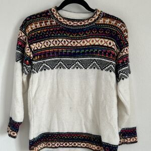 Artisan Alpaca Sweater Handmade Colorful Mock Neck Folk Art Peru Ecuador Sz S